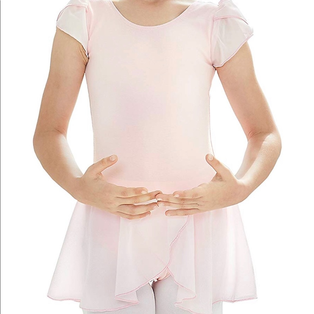 MdnMd Girls' Petal Flutter Sleeve Skirted Leotard
